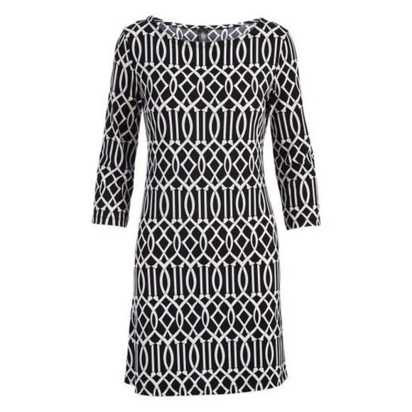 No Brand Dresses & Skirts - 348. Black & White Geometric 3/4 Sleeve Shift Dress Large